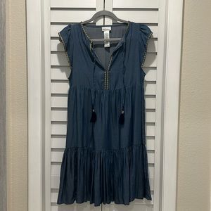 NWOT Tommy Bahama Chambray Tiered Split-Neck Dress with a Flutter sleeve size SM